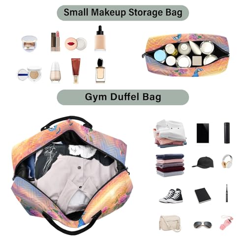 Weekender Bags Travel Duffel Gym Bag Beautiful Peacock Sunset Seaside Carry on Overnight Tote Bag with Toiletry Bag for Airplane Travel Trip Gym Yoga4