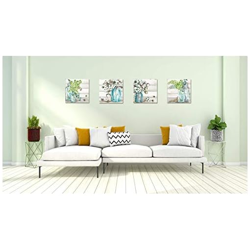 Flowers Painting Wall Art Watercolor-Style Blossoms In Mason Jar on Retro Wood Background Floral Print Artwork Canvas Picture for Bedroom Living Room - Image 3