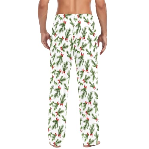 Mens Cotton Pajama Pants Sleep Lounge Pj Bottoms Sleepwear with Pockets Drawstring S Christmas Green Bow3