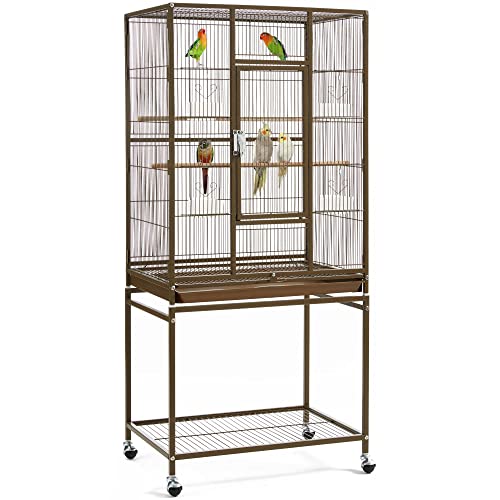 Yaheetech Wrought Iron Standing Large Parrot Parakeet Flight Bird Cage with Stand for Small Parrot Cockatiel Sun Parakeet Green Cheek Conure Lovebird Budgie Finch Canary, Palmer Green