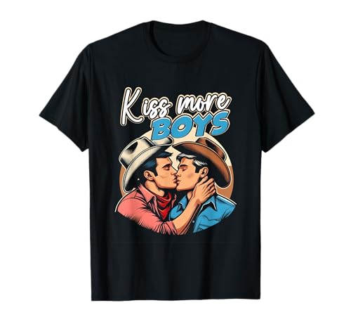 Kiss More Boys Gay Cowboys Embrassant Gay Pride LGBT Adulte T-Shirt