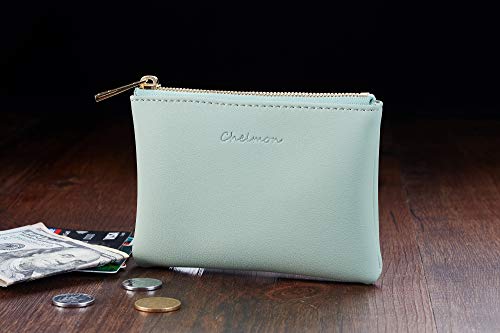 Image of Chelmon Leather Coin Purse Pouch Change Purse with Zipper for Men Women (Green Light)