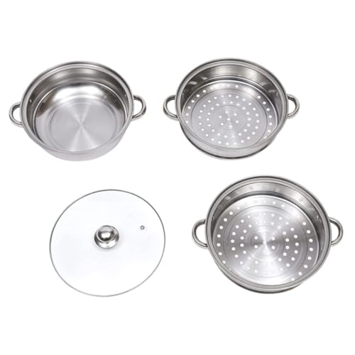 Toyvian Olla De Vapor De Acero Inoxidable 28 Cm, Triple Capa Apilable, Apta Para Inducción y Gas, Cesta Vaporera Para Verduras y Bollos, Utensilio De Cocina Para Preparar Sopas y Mariscos