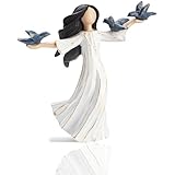 SIGUEJOR Retiremenet Gift for Women,Gifts for Bird Lovers,Hand-Painted Resin Sculpture of Woman with Outstretched Arms and 3 Bluebirds, for Graduates or to Inspire Creative Expression