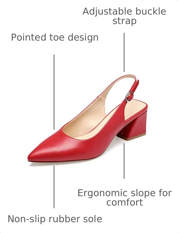 Image of GENSHUO Women's Slingback Closed Toe Block Chunky Low Heel Pumps - 2.36 Inches Office Wedding Party Dress Shoes