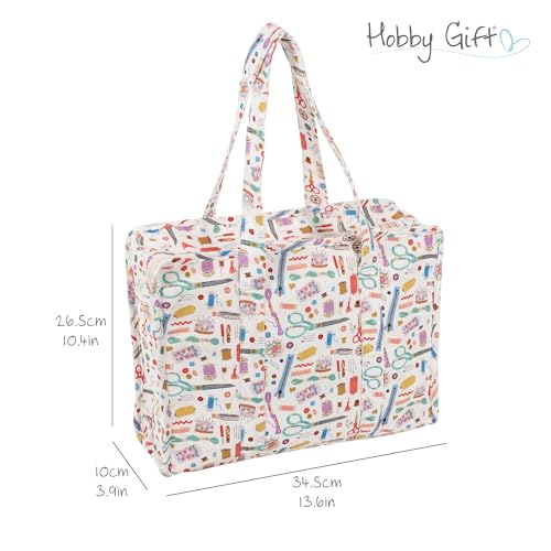 Hobby Gift Torba na projekty rzemieślnicze - miękka bawełniana tkanina do klasycznych projektów z zamkiem błyskawicznym, przezroczyste wstawki, projekty, materiały, elastyczne szlufki, 5x10x34,5cm
