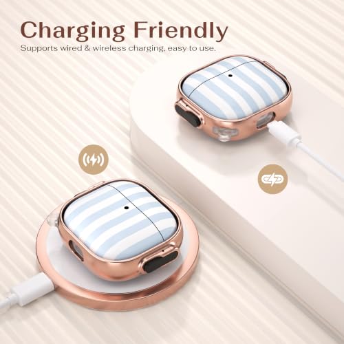 Image of for AirPods 4 Case with Safety Lock, Magsafe Compatible, Blue White Stripes