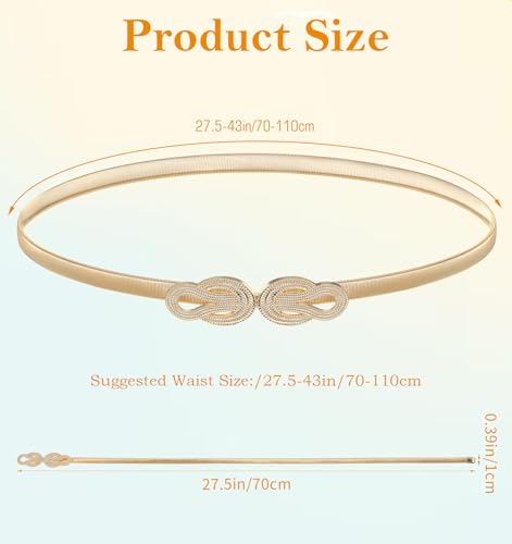 Gold Belt, Women’s Metal Skinny Stretch Waistband, Thin Adjustable Chain Belt for Dresses & Evening Outfits2