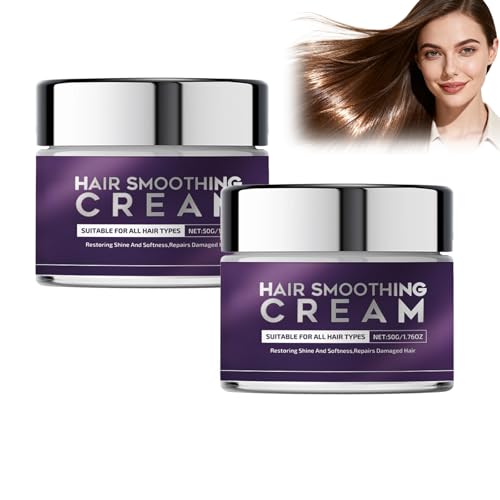 Crema lisciante per capelli ricci e ricci, crema lisciante e riparatrice a base di proteine con cheratina, cura anti-crespo nutriente per capelli danneggiati, trattamento capelli setosi (2 pezzi)