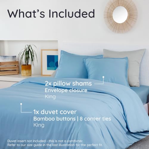 Image of Bambaw 100% Viscose Derived from Bamboo Duvet Cover King Size - 3 Piece Cooling Duvet Cover Set, Luxury Duvet Cover King Size, Breathable Duvet Cover King, Soft Bedding Set, No Comforter (Dream Blue)