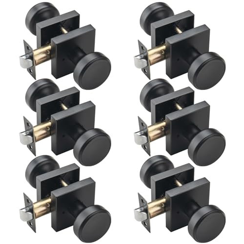 NCSEN 6 Pack Black Door Knobs Interior with Push Lock for Privacy