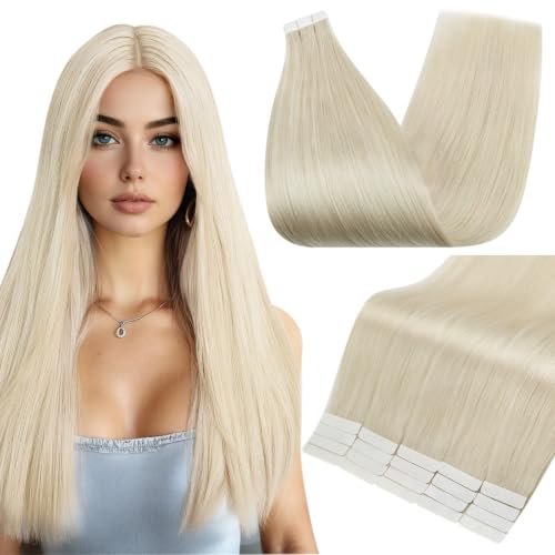 Full Shine Tape in Hair Extensions Human Hair, Platinum Blonde 24 Inch