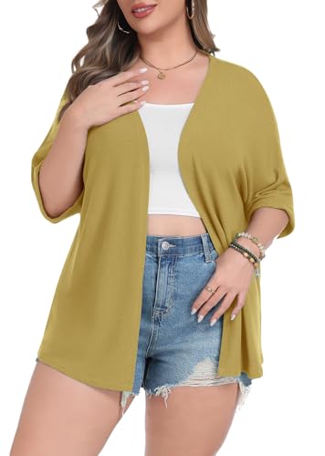 Image of Lastshe Womens Plus Size Cardigan Short Sleeve Lightweight Loose Cover Ups Open Front Sweaters Summer Cardigan