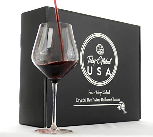 Hand Blown Lead Free Crystal Red Wine Balloon Glasses-Set Of 4 Large Wine