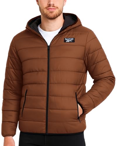 Listado de Ropa de Deportes de invierno para Hombre los mejores 5. 44 Reebok - chamarra acolchada para hombre, ligera, acolchada con escudo glaciar, talla grande, para hombre, abrigos de invierno aislados para hombre, Timber, M