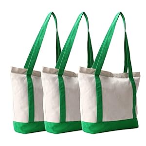 Zippered Canvas Tote Bag, 16.5″x 14″x5″ Heavy Duty Plain Canvas Tote Bags Blank Canvas Bag Tote Bag 3 PCS Zipper Reusable Canvas Tote Bags Bulk Cloth Grocery Bags green Cotton Tote Bag