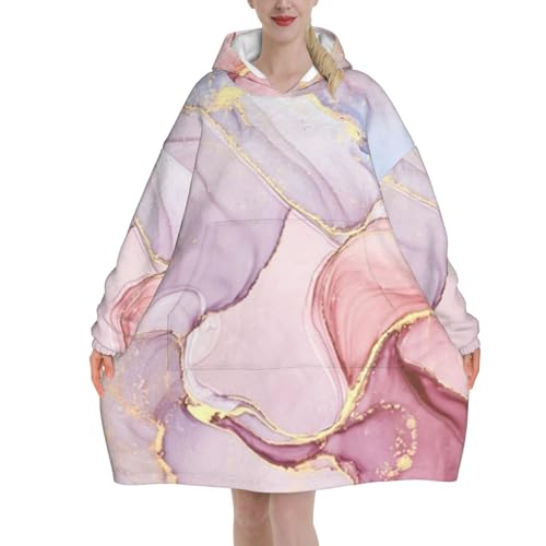 Couverture à capuche femme oversize flanelle rose marbré pull-over