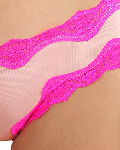 Image of Candyskin Women's Thong Pink Panty Trim Lace Comfort Wear Low Rise