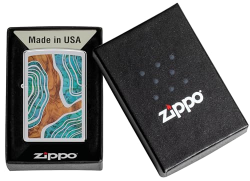 Encendedor Zippo con diseño madera y nácar cromado miniatura 6