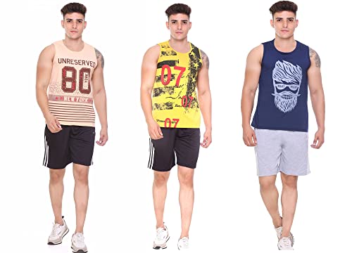 Image of Sleeveless Vest for Men || Tank Top Sando || Workout Tshirts || Sports Vest || Goa Beach Wear Swimming T-Shirt || Running Tops || Gym Vest for Men || Pack of 3 ||