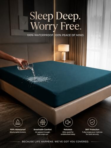 Image of 100% Waterproof Premium Cotton Feel Mattress Protector King Size 78x72 Inches | Breathable and Hypoallergenic Ultra Soft Fitted Bed Protector Cover (Dark Green)