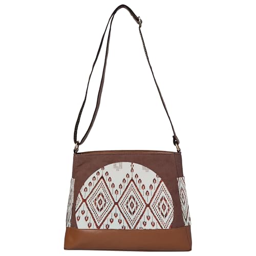 Image of ENSAC Women's Premium Cotton /Full Sling Shoulder Bag | Ladies Purse Handbag | Special & Luxury Gift (SLING-U LEAF-DARK BROWN)