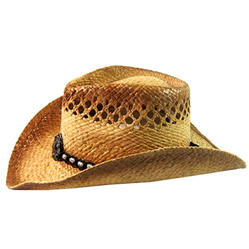 Image of SILVERFEVER Straw Cowboy Hat Cowgirl Hats Men Women Sun Hat Sombreros Vagueros Classic Western Accents Sombreros