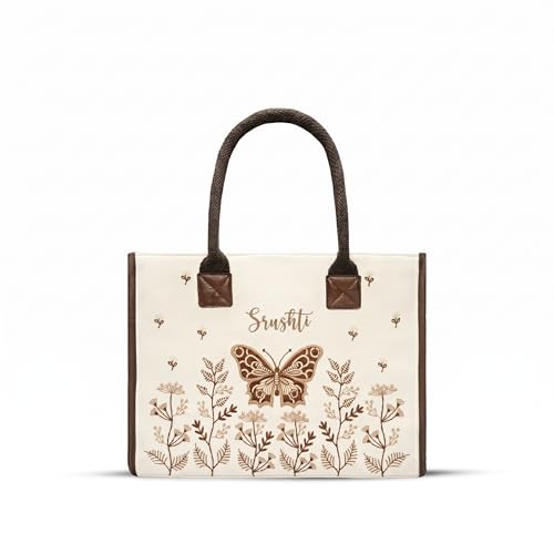 Image of Customized Hand Bag for Woman | Shoulder Bag for Ladies | Embroidered Canvas Personalized Handbag with Custom Name for College Girls for Office, Daily Use, Beach, Shopping | • Easy to Carry