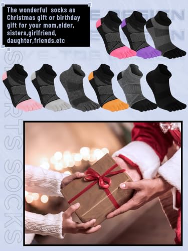 Image of Fourluoo 6 Pairs Women Cotton Athletic Toe Socks