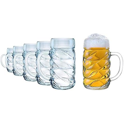 Stölzle Lausitz Bierkrug Diamond / 6er Set Bierkrüge 1 Liter mit Schild/Stabiler Bier Krug/Maßkrug aus Soda Lime Glas/Bierglas 1L Spülmaschinengeeignet Cover