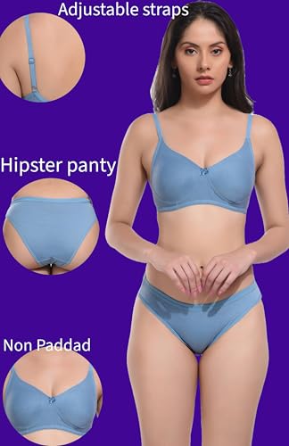 Image of REALSIDE Women Cotton Bra Panty Set for Lingerie Set|Bra Panty Set | Panty Bra Set for Women Women Lingerie Set A Beautiful Combo Pack of 3-Black,Green,Pink