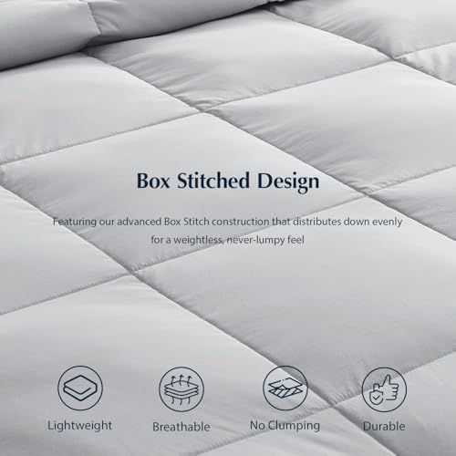 Image of Pacific Coast Lightweight Goose Feather Down Fiber Comforters King Size, Summer Duvet Insert, Ultra Soft, Breathable, Hotel Luxury Bedding Comforter with 8 Tabs, Light Grey, 106 x 90 inches