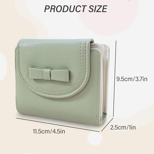 Women Wallet, PU Leather Bifold Wallet, Cute Bow Tie Small Wallet with Zipper Pocket Multi Card slots ID Window (Green)2