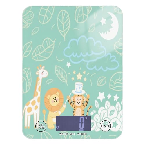 Pesa para - Bilancia da cucina impermeabile per alimenti, 5 kg/5 g, divertente animale giraffa, foglia, salvia, verde, bilancia digitale con 4 unità per spezie, sapone, cottura (batterie non incluse)