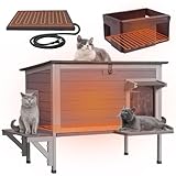 GUTINNEEN Heated Cat House for Outside Insulated Cat House Outdoor Weatherproof Feral Cat Shelter with Heated Pad, All-Round Thermal Liner, Secure Escape Doors for Cats (Winter-Ready)