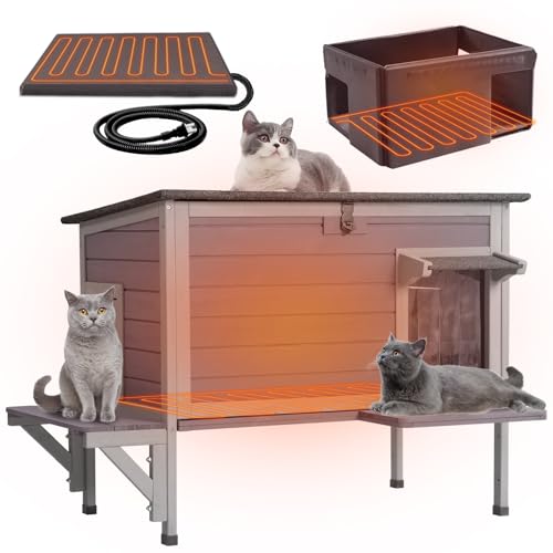 GUTINNEEN Heated Cat House for Outside Insulated Cat House Outdoor Weatherproof Feral Cat Shelter with Heated Pad, All-Round Thermal Liner, Secure Escape Doors for Cats (Winter-Ready)