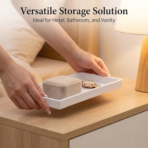Badezimmer Tablett Deko, Weiß Melamin Ablageschale Badezimmer Organizer Modern, Dekotablett für Wohnzimmer, Schlafzimmer, Toilette, Waschbecken, Badewanne und Küchenspüle (Rechteckig)