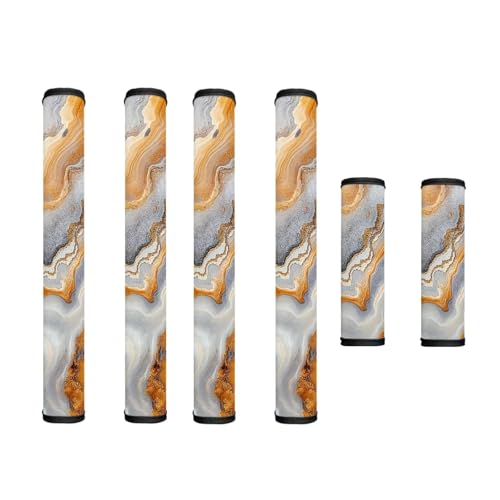 Image of Refrigerator Door Handle Covers Set of 6 Neoprene Kitchen Appliance Handle Anti-Dust Protector for Fridge Microwave Kitchen Cabinet Stove Dishwasher, Gray Gold Marble Print