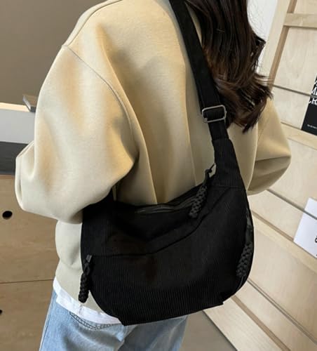 Image of Hobo Bag for Women Men Crescent Shoulder Bag Retro Nylon Canvas Crossbody Bag Slouchy Corduroy Dumpling Bag Purse | Retro
