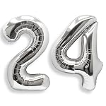 AULE – AULE Luftballon Zahl 24 Silber 40 Zoll Folienballon Helium 0