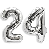 AULE 40 Inch Large 24 Balloon Numbers Silver, Big Foil Number Balloons, Giant Helium Happy 24th Birthday Party Decorations for Man and Women, Huge Mylar Anniversary Party Supplies