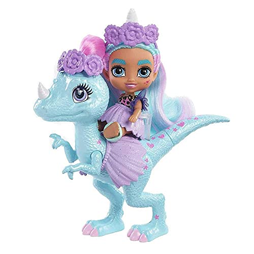 Cave Club Beb&eacute; con dinosaurio, mu&ntilde;eca pelo azul con mascota y accesorios,...