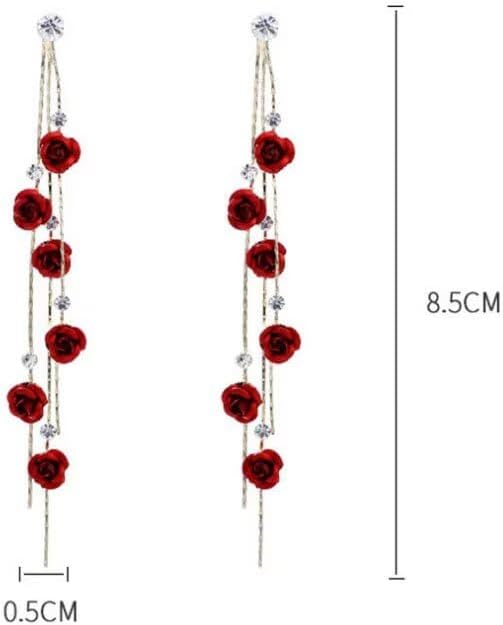 Red Rose Earrings Necklace Jewelry Set for Women Dainty Crystal Rhinestone Rose Flower Pendant Necklace Dangle Earrings Valentines Day Birthday Gifts - Image 7
