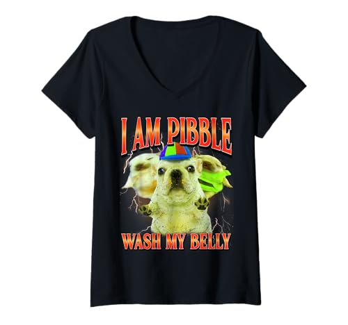Mujer Divertido Meme de Perro con la Frase «I Am Pibble Dog Puppy Wash Clean My Belly» Camiseta Cuello V