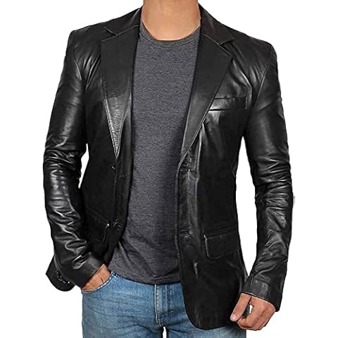 Black Leather Blazer for Men - Real Lambskin Brown Leather Mens Blazer, Men Black - Leather Blazer, Large Cover