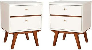 Home Square Two Drawer Wood Nightstand in White Finish - Set of 2