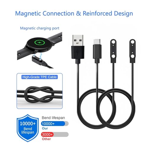 Cargador Magnético Universal para Smartwatch Pack de 2 Cables USB C y A de 2 Pines 7,62mm 5