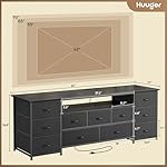 Huuger 63 Inch TV Stand for 65, 70 Inch TV, 11 Drawer Long Dresser with Power Outlets and LED Lights, Entertainment Center with Storage, Black Dresser with PU Leather Surface - Image 3