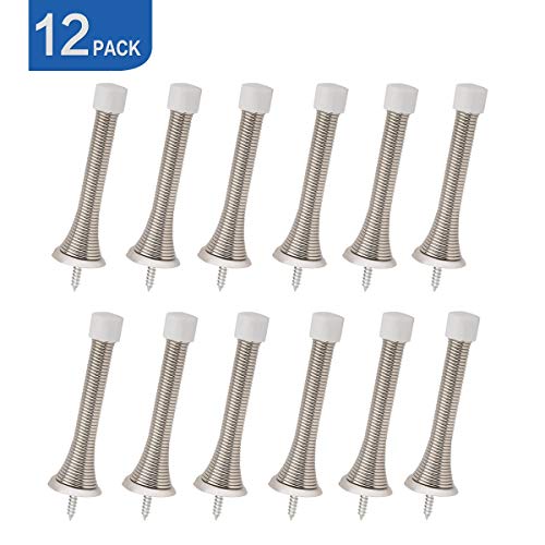 Homotek 12 Pack Spring Door Stopper With Rubber Bumper Satin Nickel 3-1/8" Flexible Spring Heavy Duty Wall Door Stop Low Mounted Door Bumper For Home (Satin Nickel) #TOP6