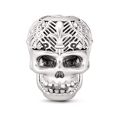 Image of GNOCE Skull Pendant Charm Silver Dangle Charms Bead fit Bracelet /Necklace Jewelry Gift for Women Men